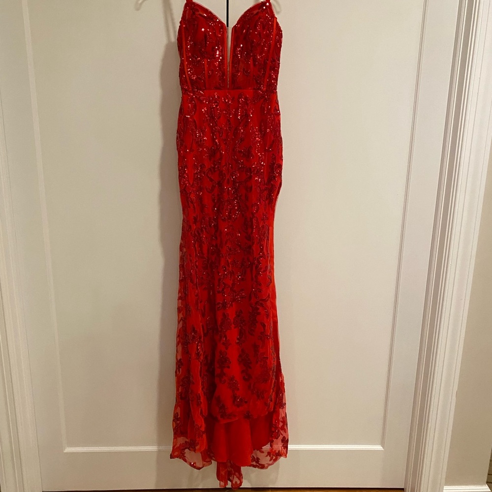 Red sequins prom dress. Size 4